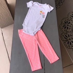 Carters Two Piece‎ Floral Mouse Polka Dot Print Onesie & Pant Outfit